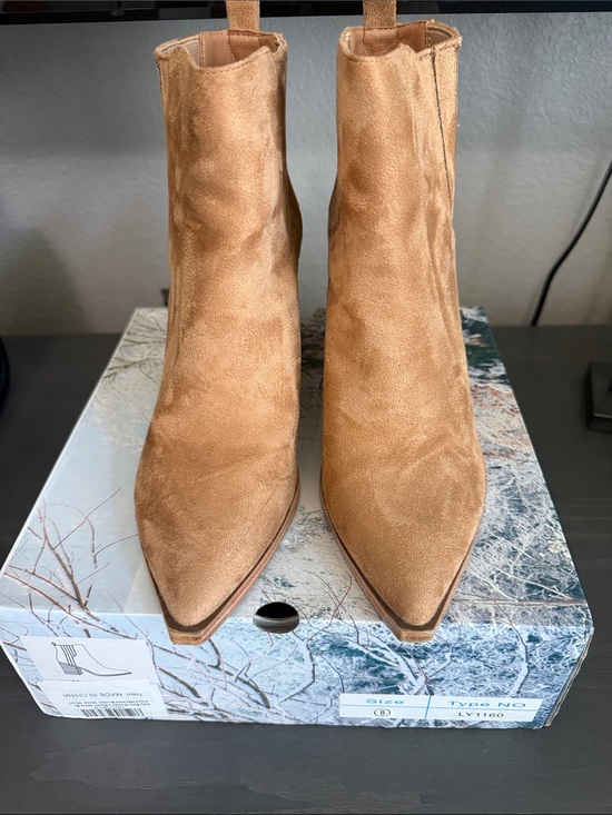 Shoes - Women's Pointed Toe Suede Ankle Boots - Tan size 8